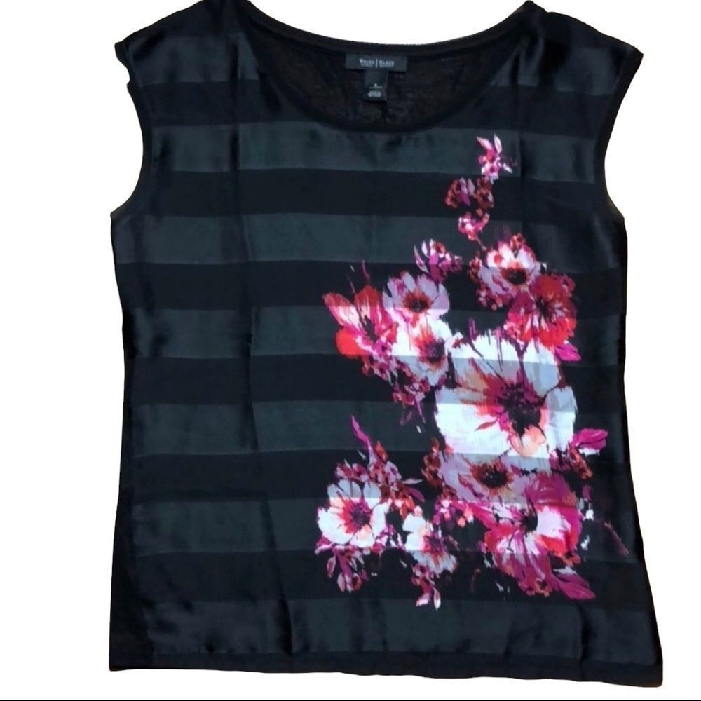 White House Black Market Small Black Floral Blouse
